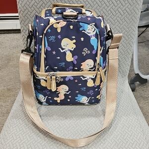 NCVI Mermaid Print Lunch Bag with Gold Strap